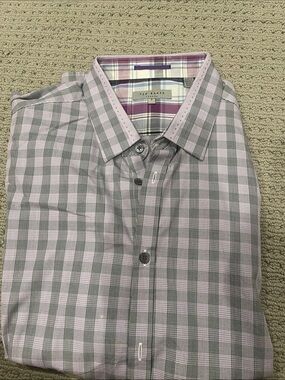 Ted Baker Men’s Purple and Gray Check Casual Button-Down Shirt